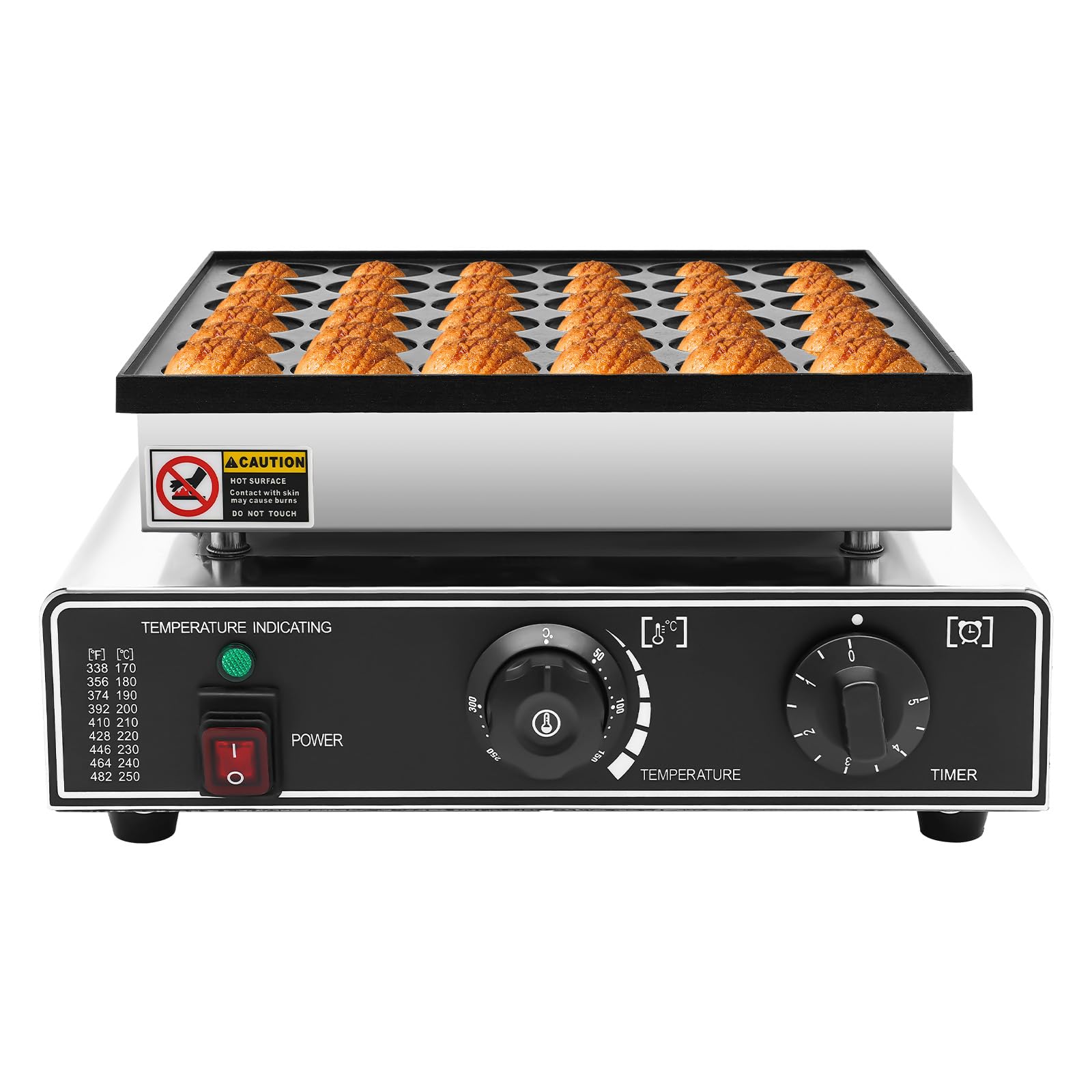 950W 110V Mini Pancake Maker Machine, 36 PCS Commercial Muffin Maker Electric Nonstick Waffle Maker Machine Stainless Steel Pancake Baker with Temp Time Control for Home Restaurant Dessert Bakery