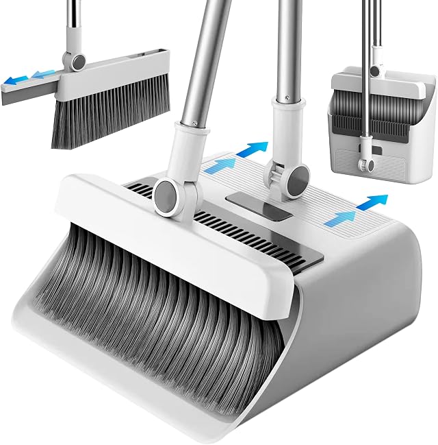 JUPPLIES Escoba y Recogedor Plegable 3 en 1 con Cepillo Extraíble y Limpiacristales Oculto - Mango Telescópico de 126 cm y Rotación de 180º - Limpieza del Hogar Oficina
