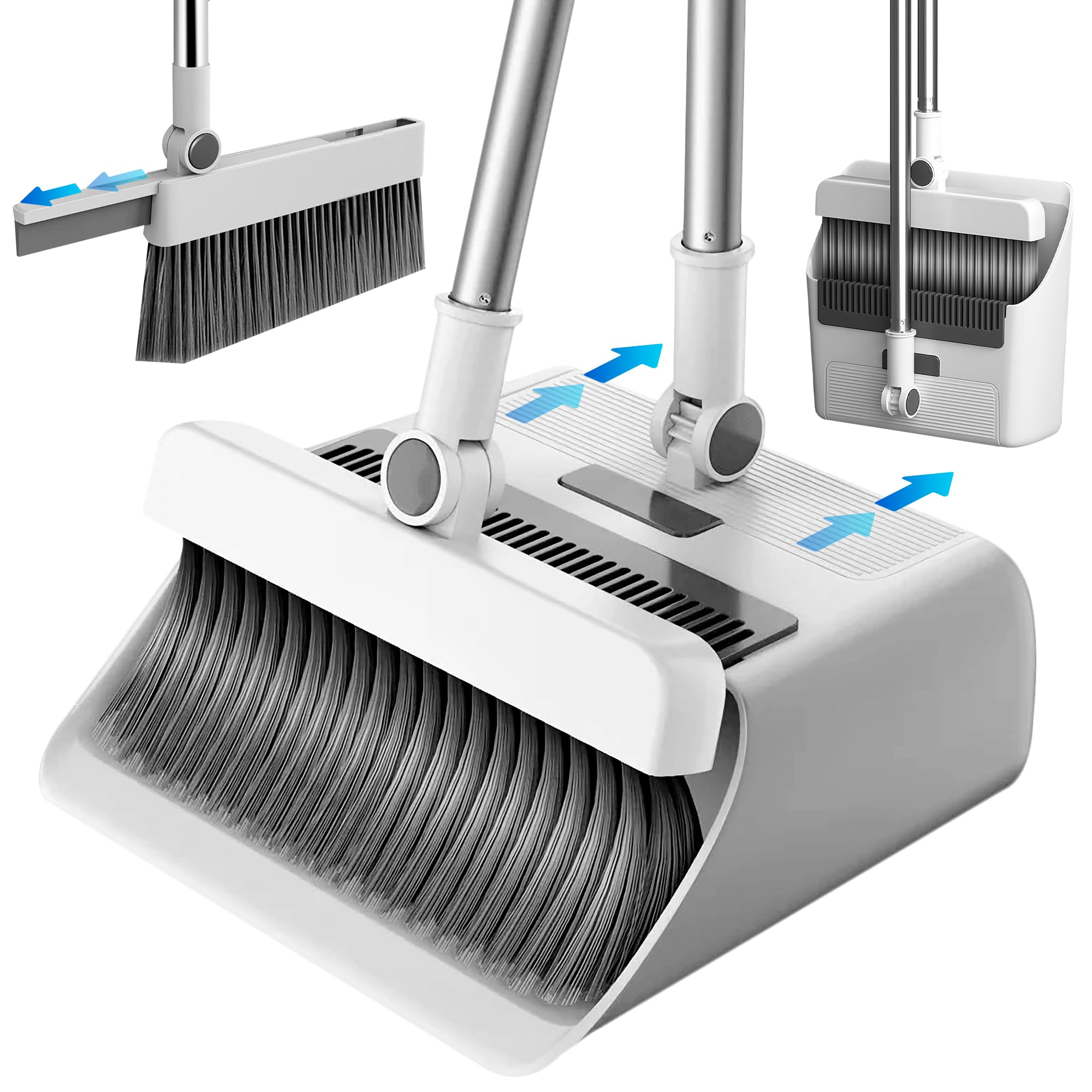 JUPPLIES Escoba y Recogedor Plegable 3 en 1 con Cepillo Extraíble y Limpiacristales Oculto - Mango Telescópico de 126 cm y Rotación de 180º - Limpieza del Hogar Oficina
