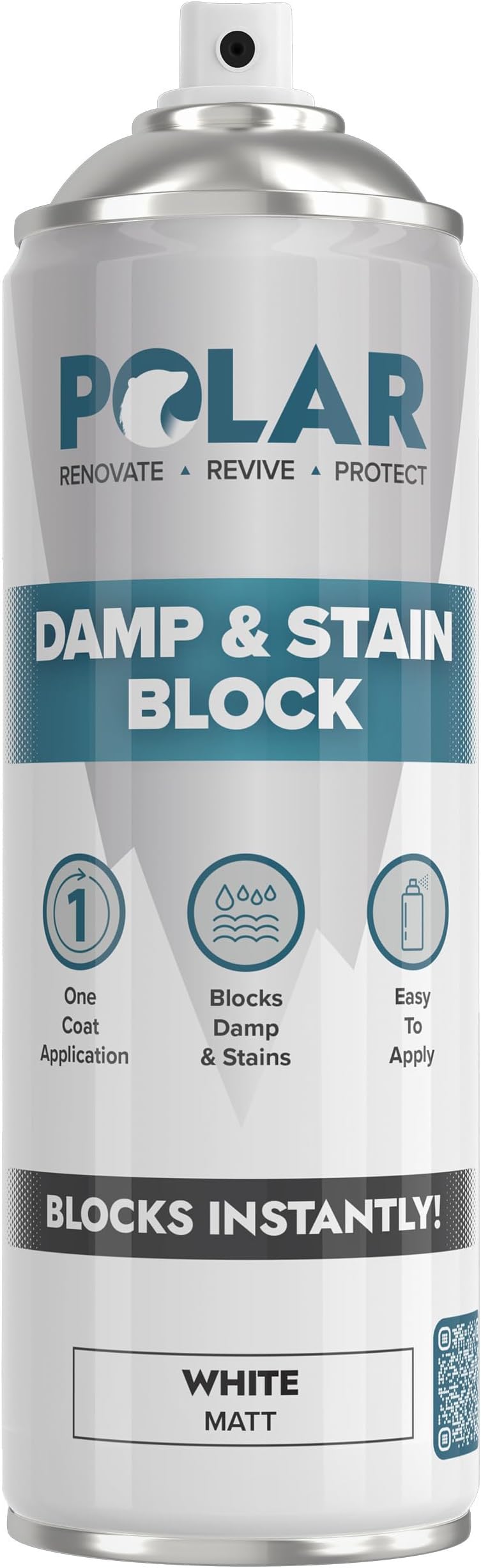 Polar Damp & Stain Block Spray - 500ml, Matt White - Covers Damp, Mould, Grease, Nicotine & Rust Stains - Anti Mould & Damp Proof Paint for Internal Walls & Ceilings - Dries in 10 Min, Low Odour