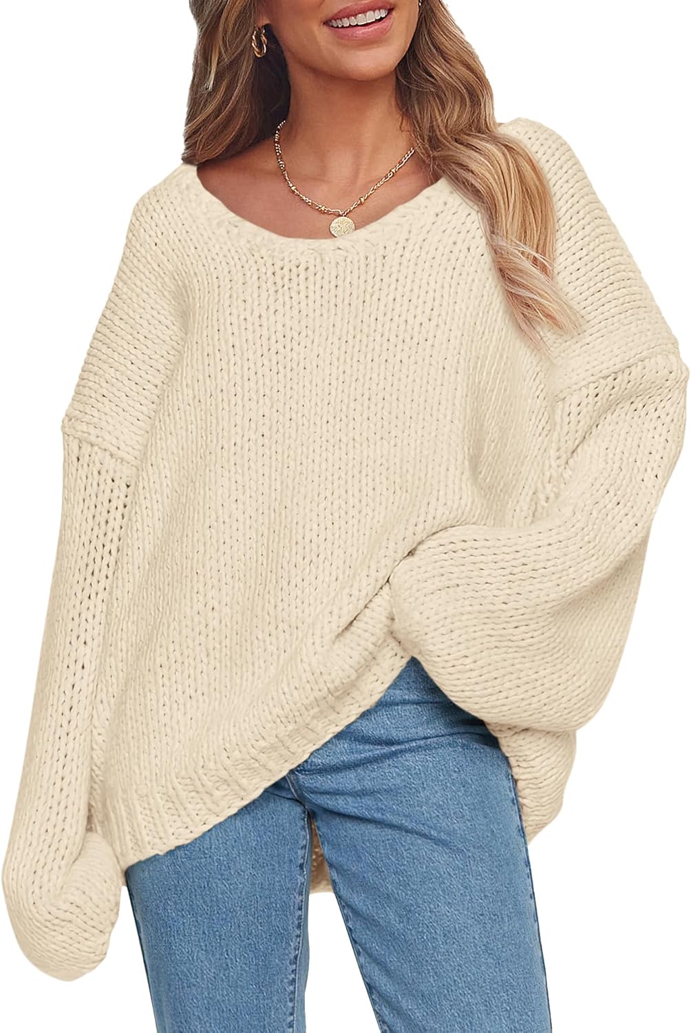 PRETTYGARDEN Women's Fall Oversized Sweaters Long Sleeve V Neck Dressy Casual Chunky Knit Loose Pullover Tops Winter Clothing