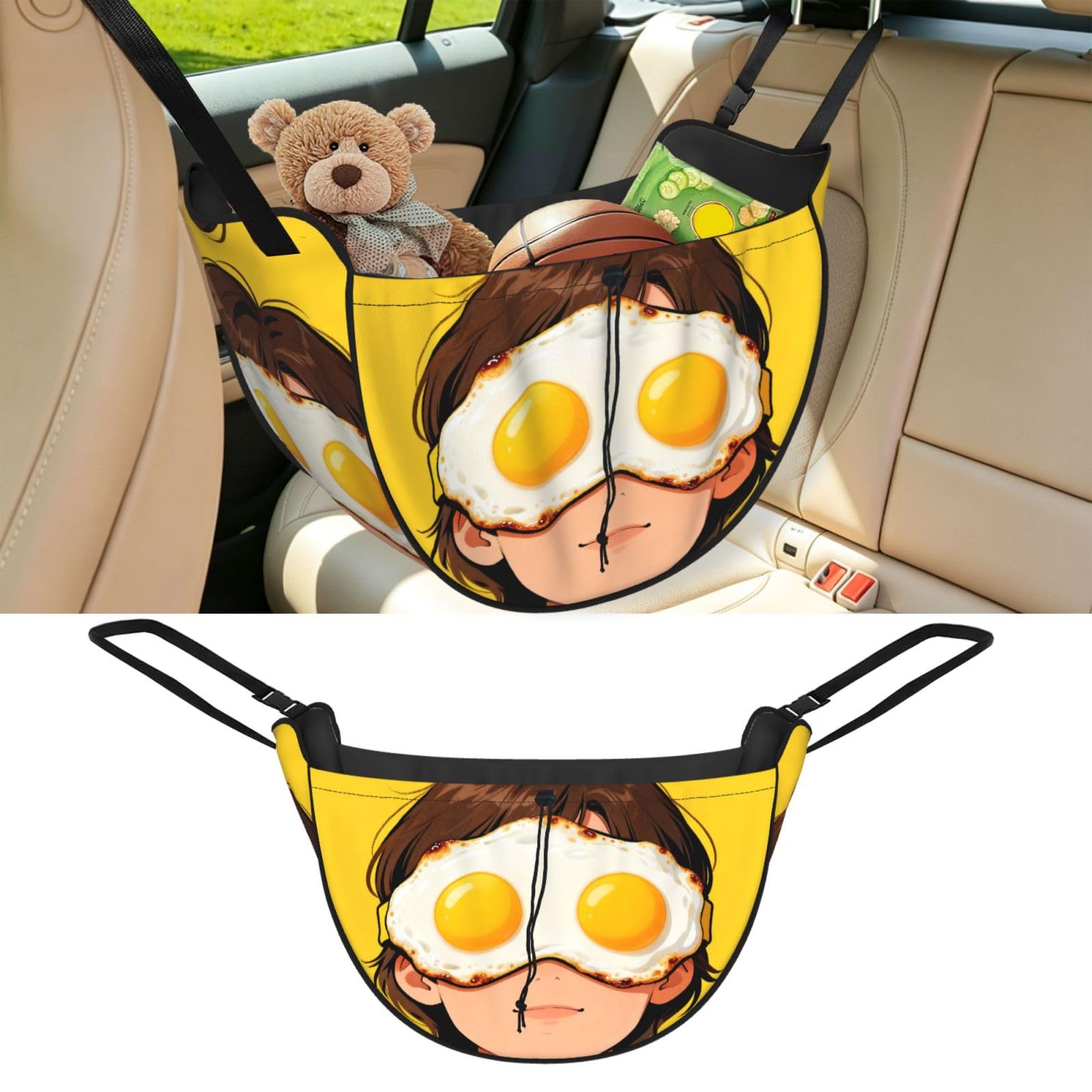 Cntdbu Black Fried Egg Eye Mask Car Seat Organizer-Backseat Storage Bag For Travel