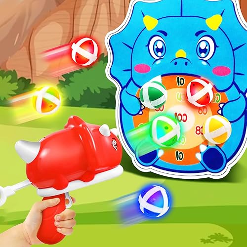 Miniatura 5 de 2 juguetes de disparo de dinosaurios para niños de 3, 4, 5, 6, 7, 8+ años, juguetes de tablero de dardos con 2 pistolas de dinosaurios para niños