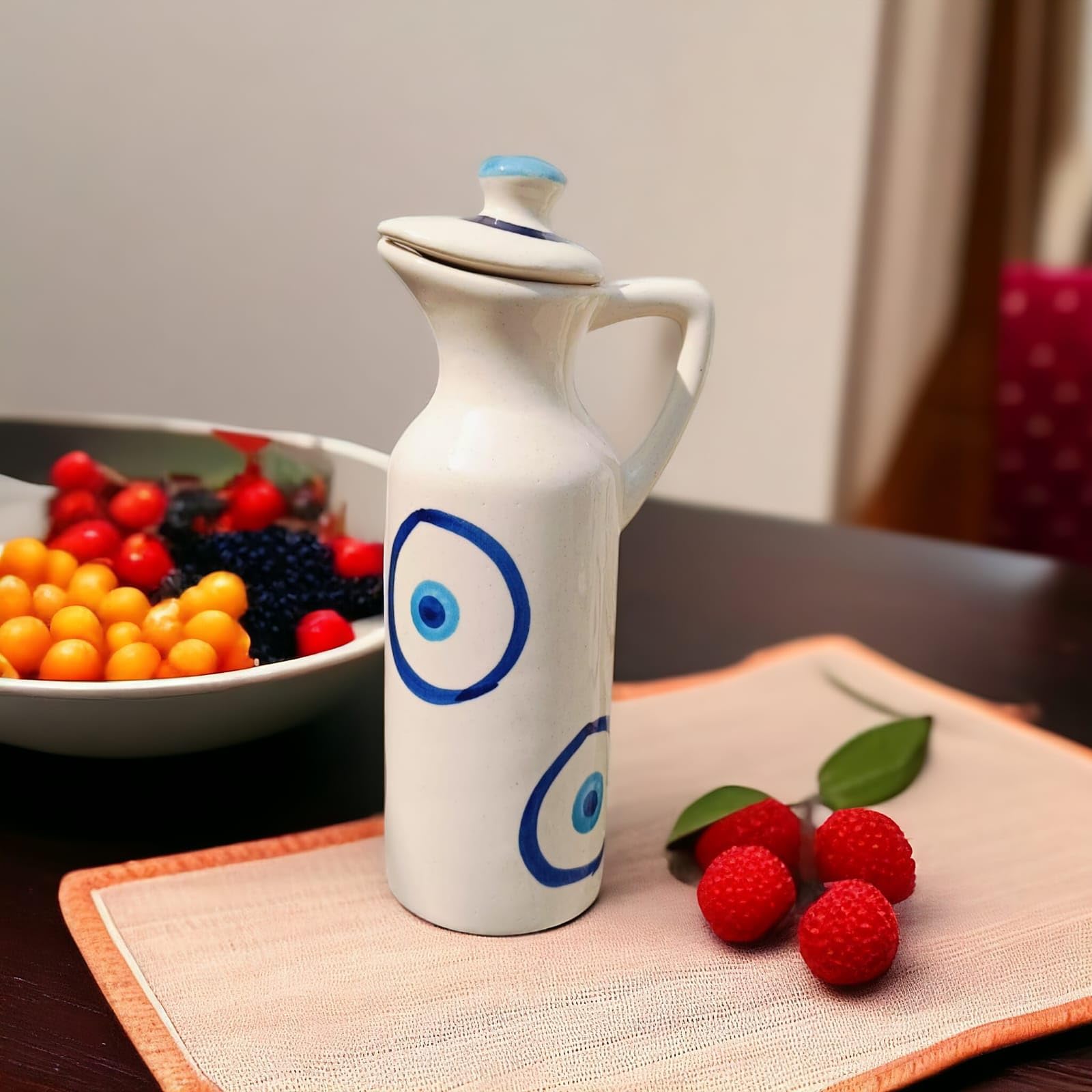MALAIKAH Ceramic Oil Dispenser Evil Eye Pack of 1 for Kitchen, Dining, Gifting, Home & Kitchen Decor-image-6