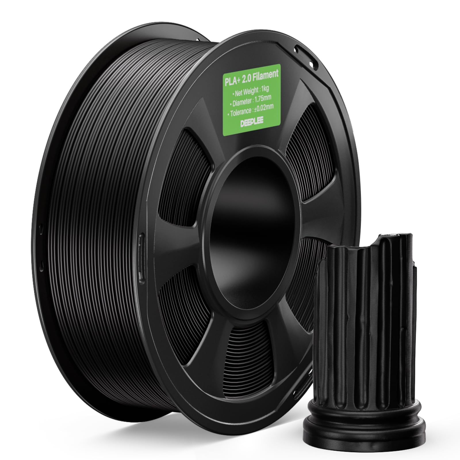 Filamento DEEPLEE PLA+ 2.0 Nero 1KG, Materiale Aggiornato per Stampanti 3D PLA+ 1.75mm Compatibile con la Maggior Parte delle Stampanti FDM.