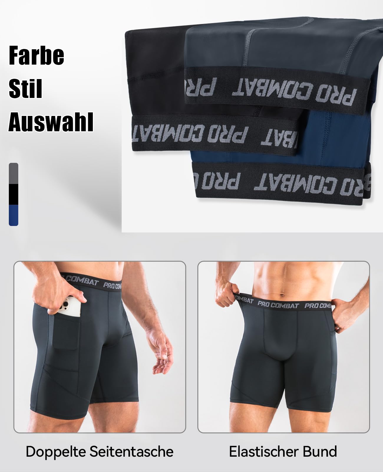 Niksa Confezione da 2/4 pantaloncini a compressione da uomo con tasca, pantaloncini da corsa in spandex per sport, atletica, allenamento, prestazioni