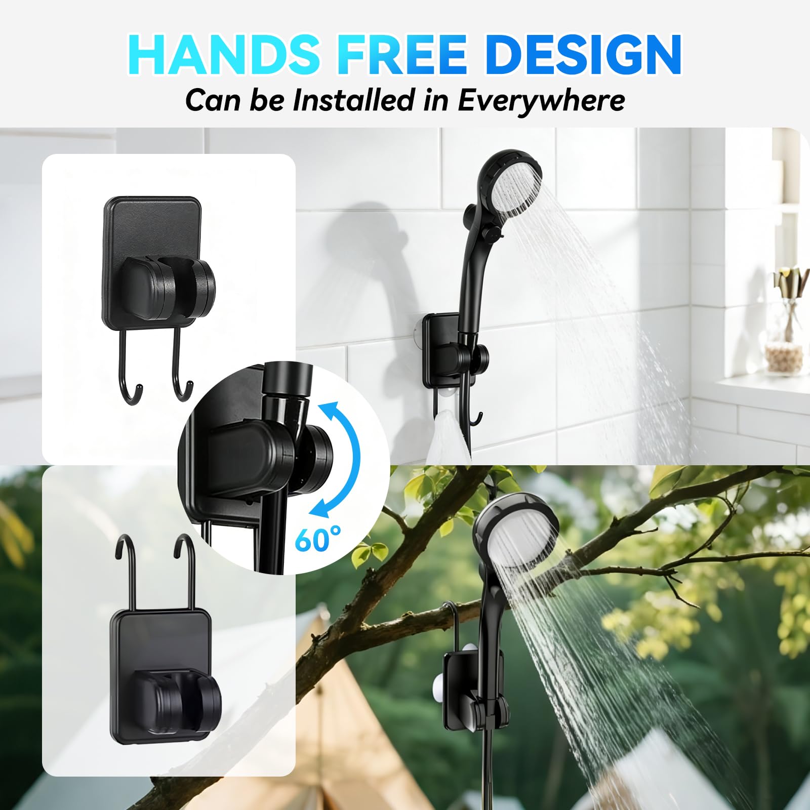 Doccia da campeggio portatile con riscaldatore da 2000 W, 6000 mAh, ricaricabile da campeggio, con alimentazione digitale, 3 modalità di spruzzo, pompa da campeggio impermeabile IPX7 per
