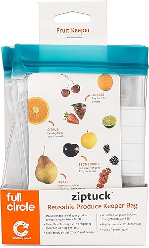 Miniatura 13 de Full Circle Ziptuck Bolsa de almacenamiento reutilizable de frutas, apta para alimentos, bolsa de almacenamiento de alimentos sin BPA para bayas,
