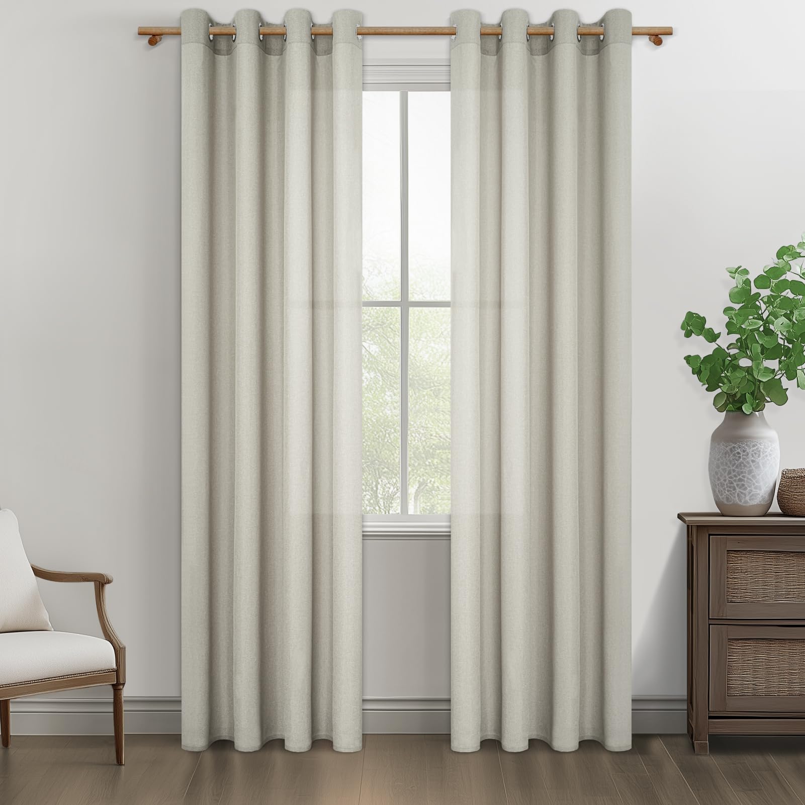 MRTREES Natural Linen Curtains Translucent Living Room Dining Room Modern 2 Pieces 140 x 240 cm Home Curtains Curtains Curtains Youth Bedroom Curtain with Eyelets for Windows Double Room Global Recycled Standard Global Recycled Standard Global Recycled Standard