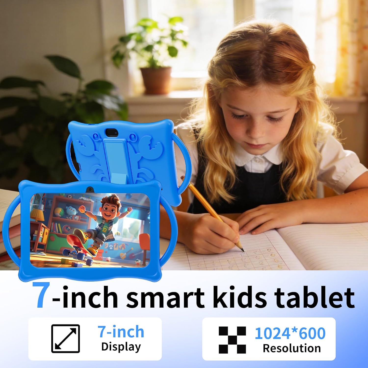 BYANDBY Tablet for Kids | 7 inch | Android 12 | Parental Control | Kids Tablet | 4GB+32GB+2TB Expand | Shockproof Case | Dual Camera | Eye-Friendly Screen | Educational | Games | Blue
