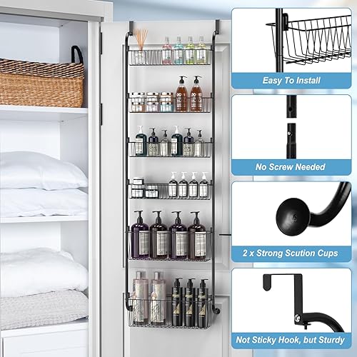 Miniatura 2 de Organizador de puerta de despensa, 6 niveles ajustables sobre la puerta, organizador de despensa de metal resistente sobre la puerta, estante de