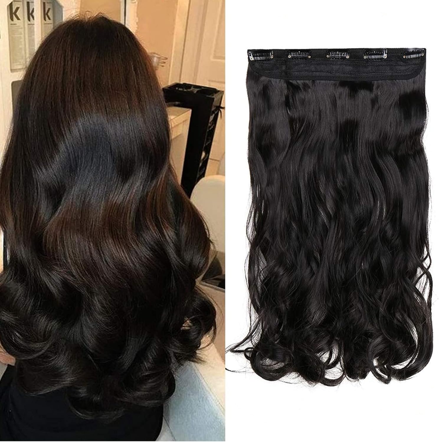 24 Pouces Monobande Extension A Clip Cheveux Ondulé Noir Naturel