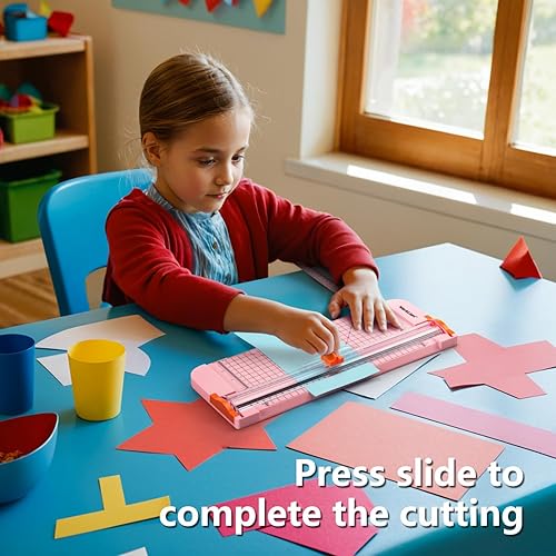 Miniatura 3 de WORKLION Cortador de papel recto para manualidades recortadora de papel rosa de 12 pulgadas con protección de seguridad y regla lateral, perfecto