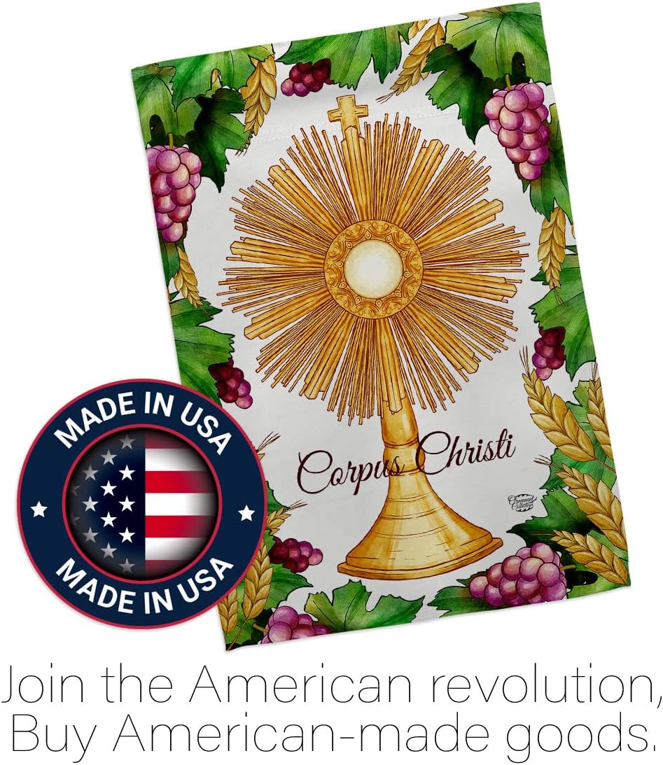 Festival Corpus Christi House Flag - Religious First Communion Cross Chalice Holy Eucharist Christian Religion Tradition - Decoration Banner Small Garden Yard Gift Double-Sided Made in USA 28 X 40