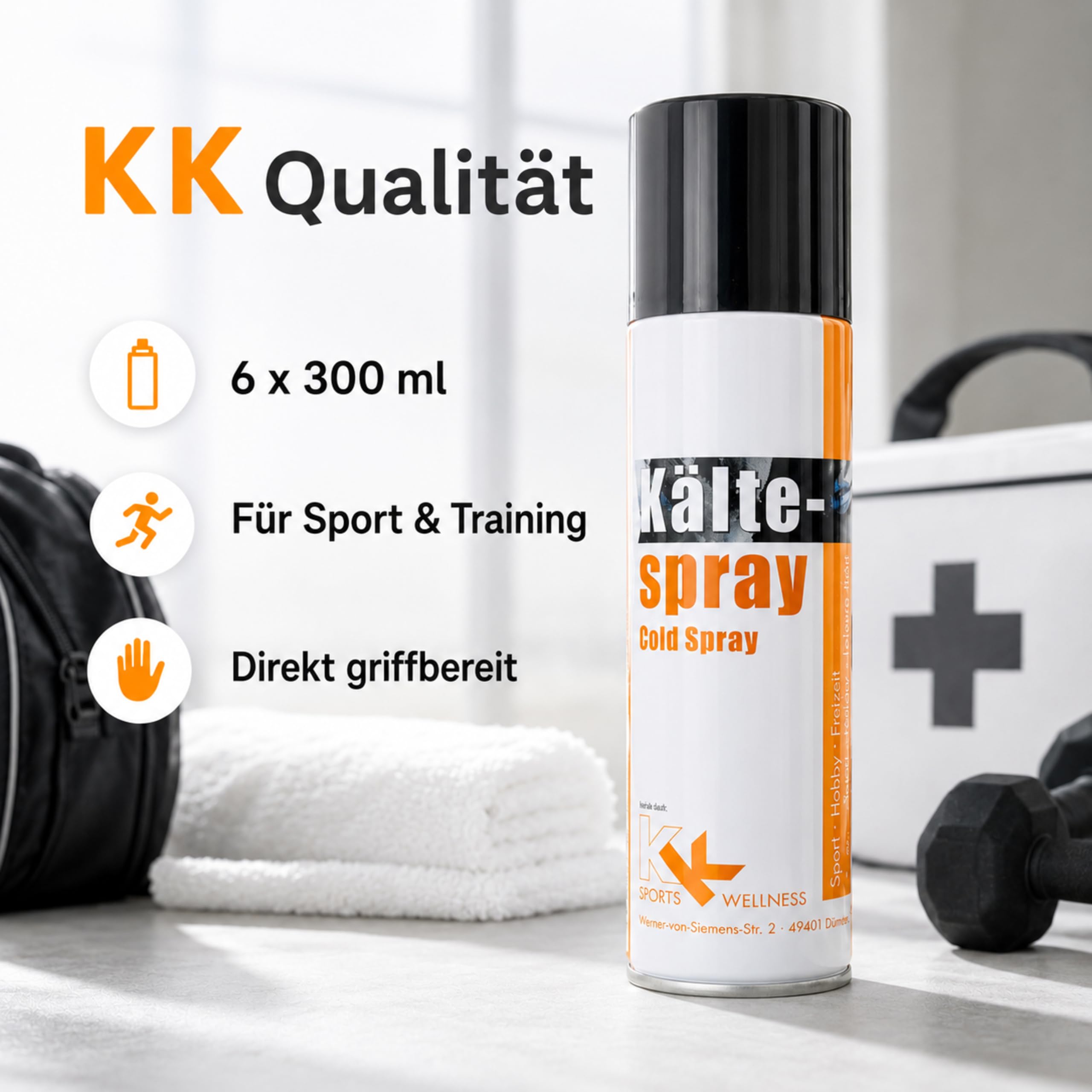KK Kältespray 6 x 300 ml – Eisspray für Sportverletzungen, Muskeln & Gelenke – Cold Spray zur schnellen Kühlung bei Prellungen, Zerrungen & Verstauchungen – Sport Kühlung