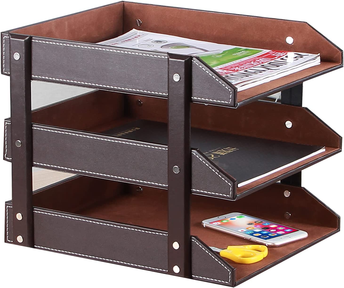 GIFTONVY Leather Desk Organizer 3-Tier Stackable Document Tray Perfect ...