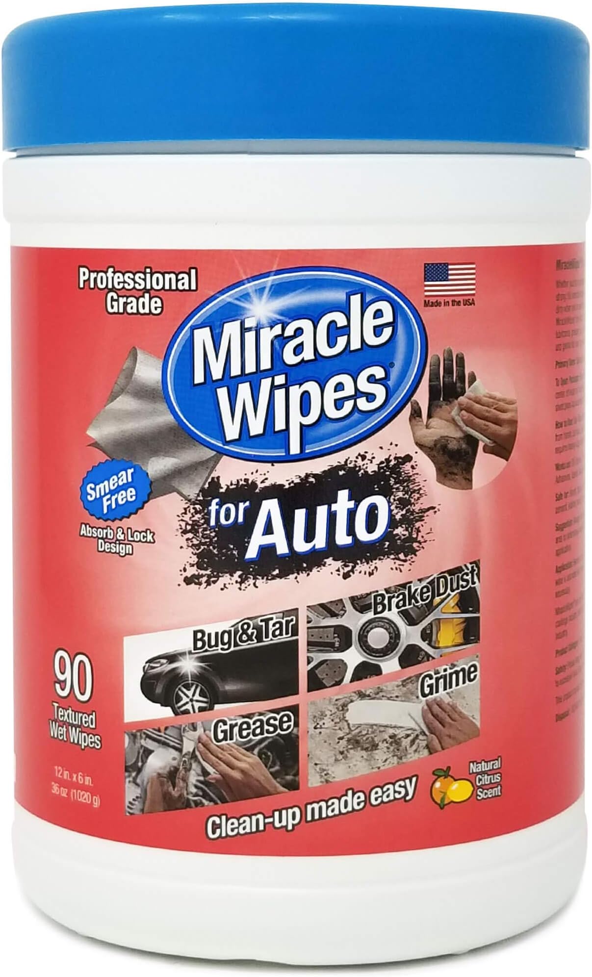MiracleWipes for Automotive, All Purpose Cleaning Wipes for Hands, Auto Interior, Exterior, Detailing, Remove Grease, Lubricant, Sticky Adhesive, Grime, Dirt, Car Cleaning (1 Pack)