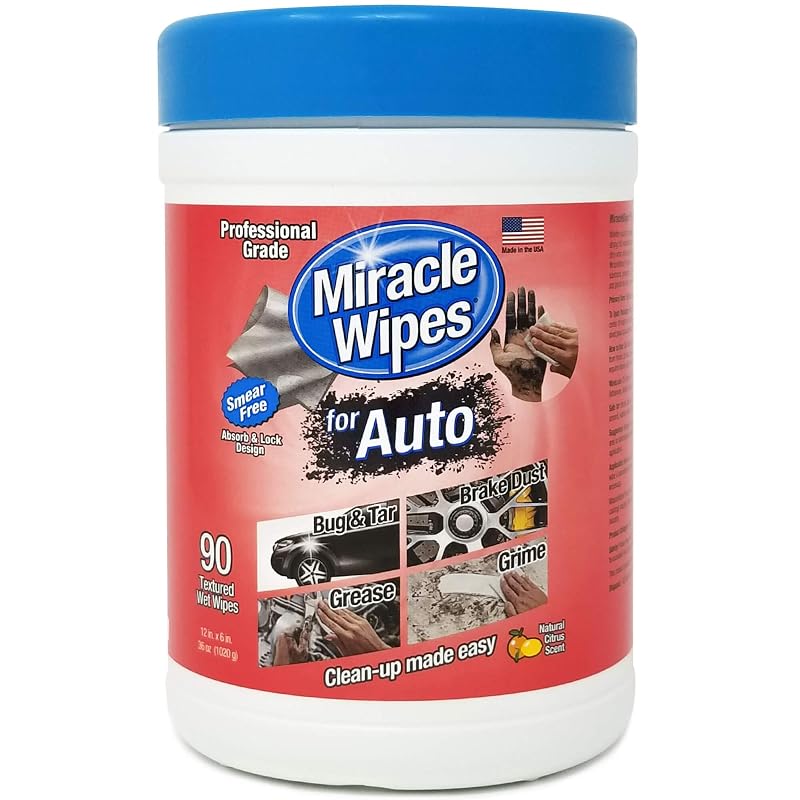 Toalhas Umedecidas para Limpeza Automotiva MiracleWipes Citrus, Dupla Textura, 90 unidades