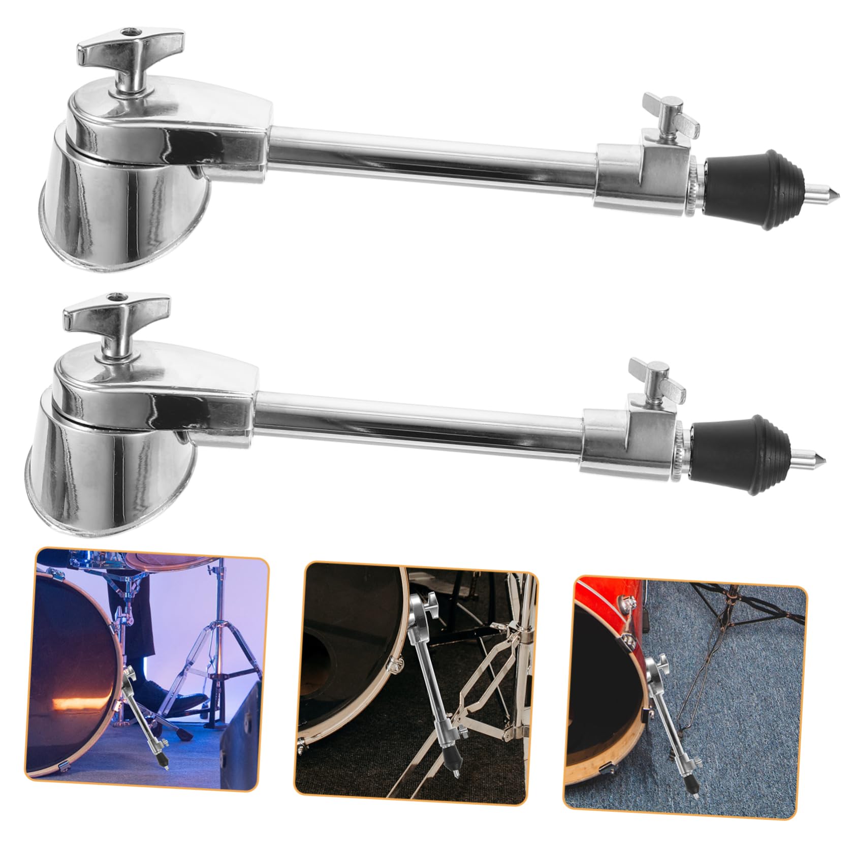 Totority Drum Set Parts and Accessories 2 Pack Silver Metal Drum Legs Adjustable Spurs Anti-slip Base for Drum Support Legs