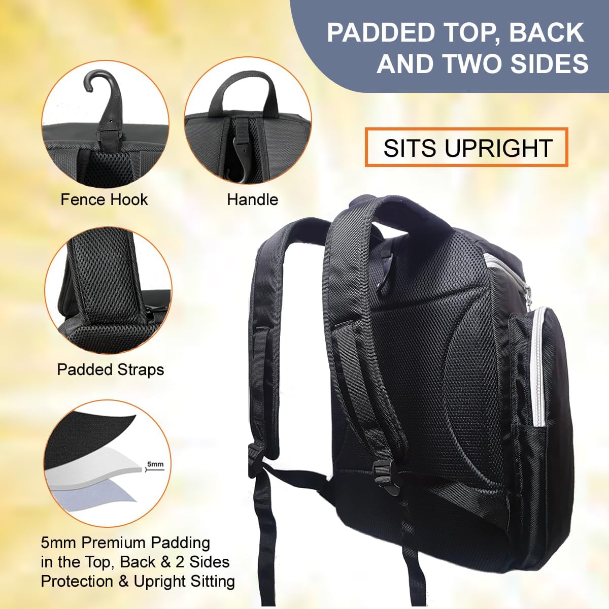 Pickleball Bag Deluxe Backpack Fits 4 Paddles and 10+ Balls - Shoe Compartment, Fence Hook, Storage Pockets, Adjustable Sling, Pickleball Accessories Equipment Bag