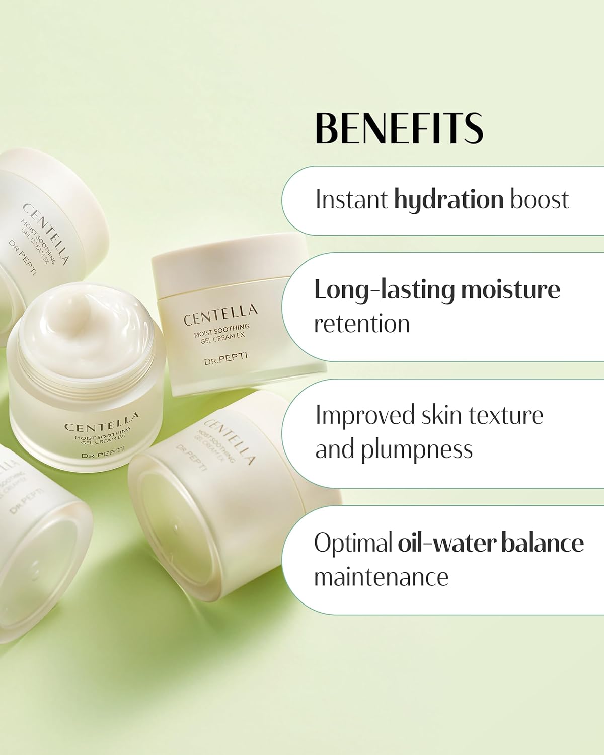 dr.pepti Centella Moist Soothing Gel Cream EX - Korean Face Moisturizer Cooling Hydrating for Sensitive Irritated Skin - Hyaluronic Acid Peptides Ceramide Makeup Booster Cream, 2.37 fl.oz - Image 3
