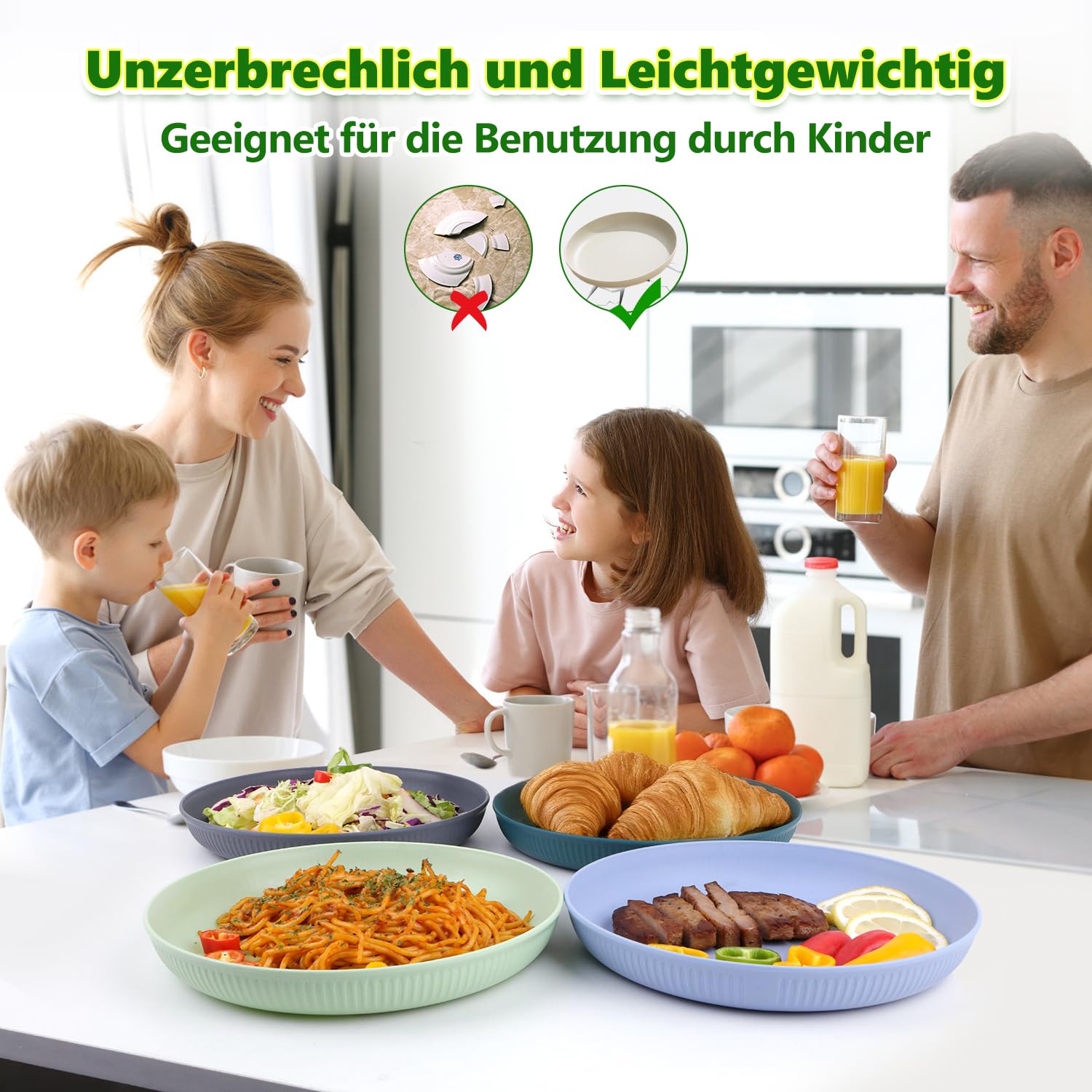 8 Stück plastikbesteck, Unzerbrechliches plastikteller Set, Tiefe aus Kunststoff Camping teller melamin für Salat Pasta Party Zuhause Mikrowelle und Spülmaschinenfest 22.5cm