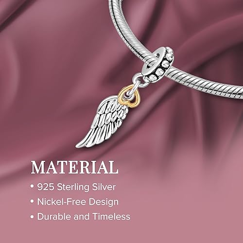 Miniatura 2 de Bolenvi - Ala de ángel guardián con forma de corazón, auténticos dijes de plata de ley 925 compatibles con Pandora y pulseras similares, collares