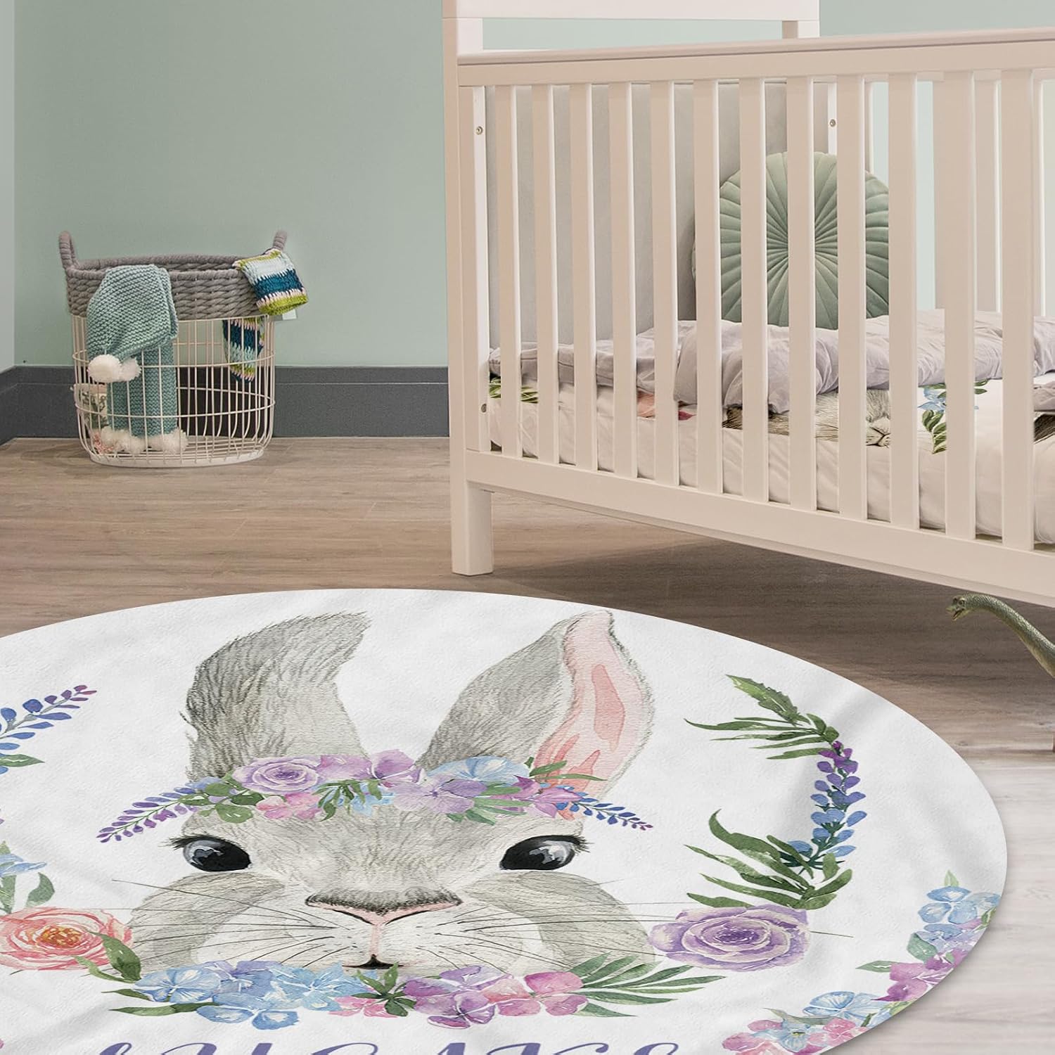 Personalized Baby Crib Bedding Set - 4-Piece Custom Name Nursery Set with Rabbit Theme, Includes Blanket, Fitted Crib Sheet, Rug and Wall Art – Unique Room Decor for Boys Girls