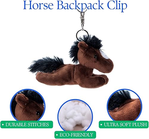 Miniatura 6 de The Petting Zoo Peluche de caballo de peluche, regalos para niños, clips de mochila, animales de peluche de caballo marrón, 5 pulgadas