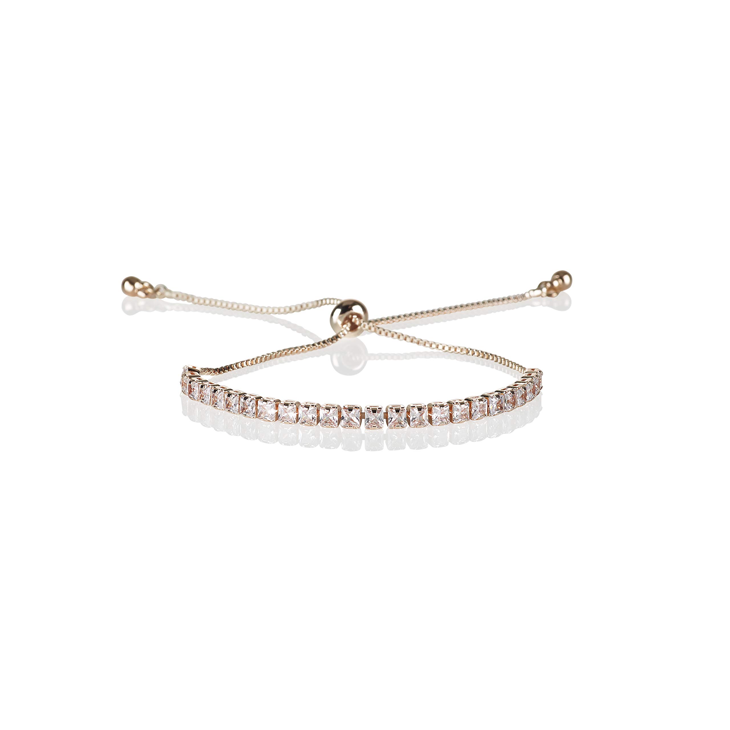ZAVANAAdjustable Bracelets for Womens. Rose Gold Bracelets for Women with Clear Zirconia Stones. Delicate Rose Gold Bracelet for Women with Adjustable Bead Fastening.