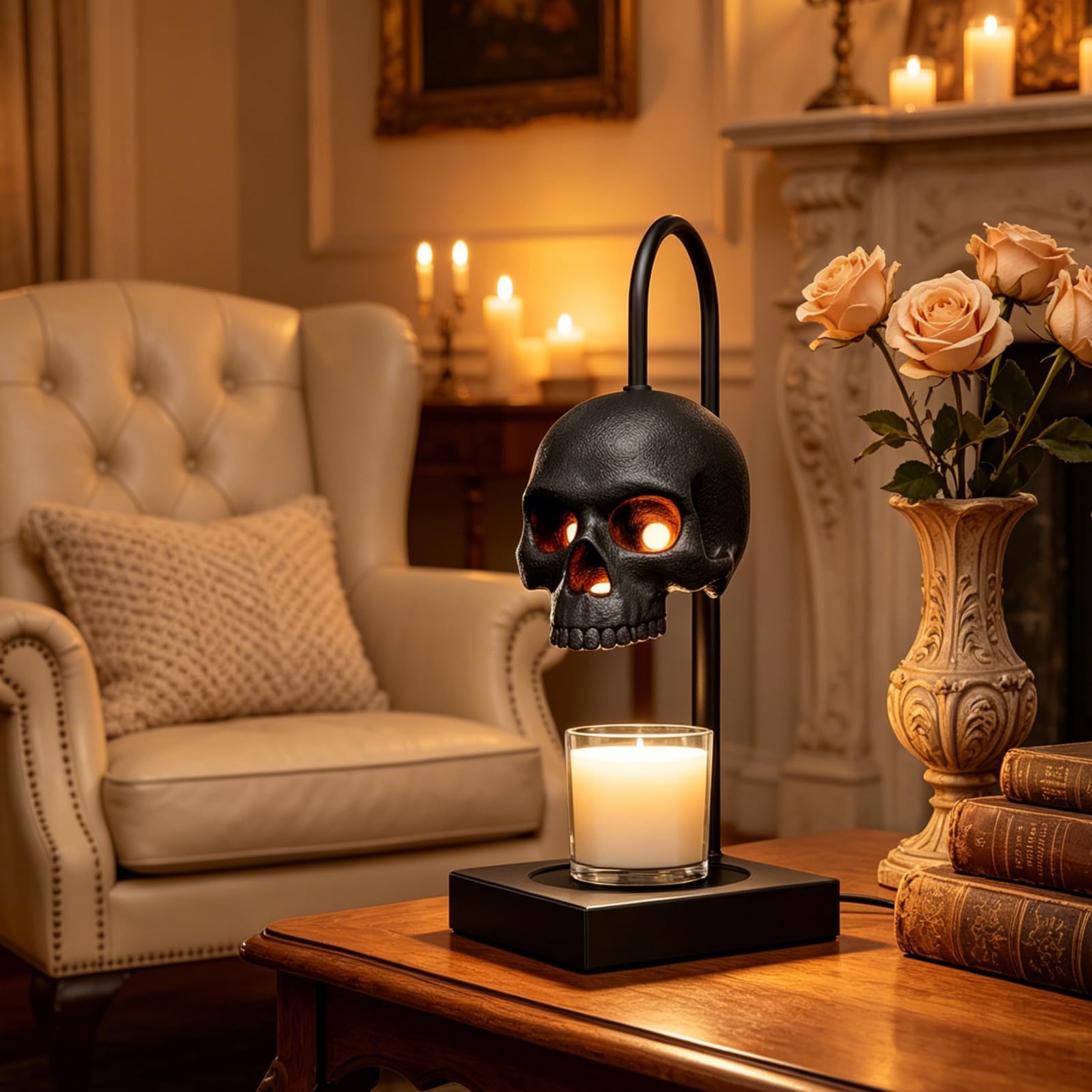 Halloween Deko Kerzenwärmer Lampe, Dimmer Timer Totenkopf Candle Warmer (B)
