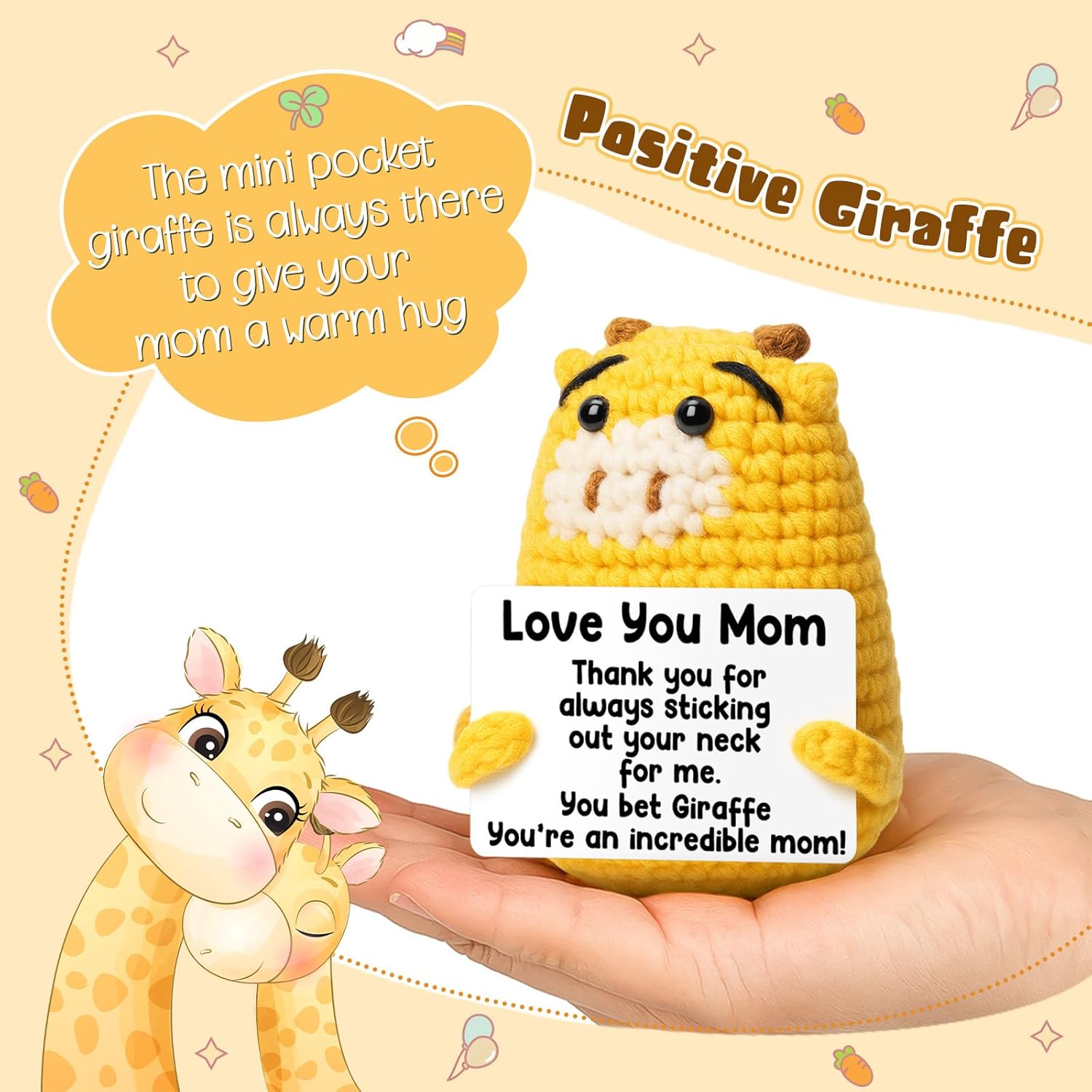 Mom Birthday Gifts from Daughter Son - Love You Mum, Handmade Crochet Giraffe Valentines Gift for Moms Mama Mommy Bonus Stepmom, Best Mom Ever Gifts for Birthday Emotional Giraffe Support Cute Decor - Image 2