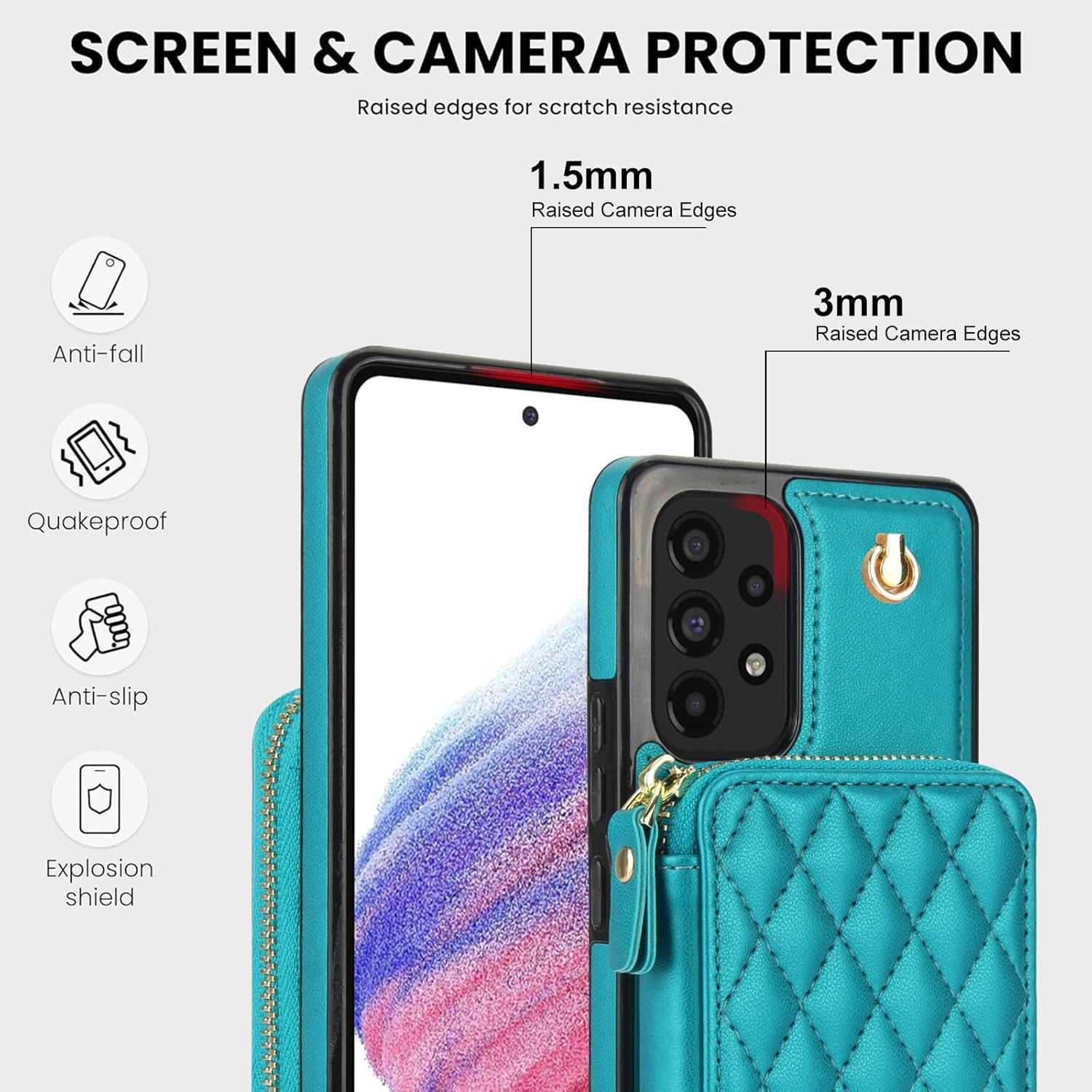 Phone Case for Samsung Galaxy A53 5G Wallet Cell Cover with Tempered Glass Screen Protector Wrist Crossbody Strap RFID Blocking Credit Card Holder Slot A 53 G5 53A SM A536U 6.5" 2022 Women Girls Green