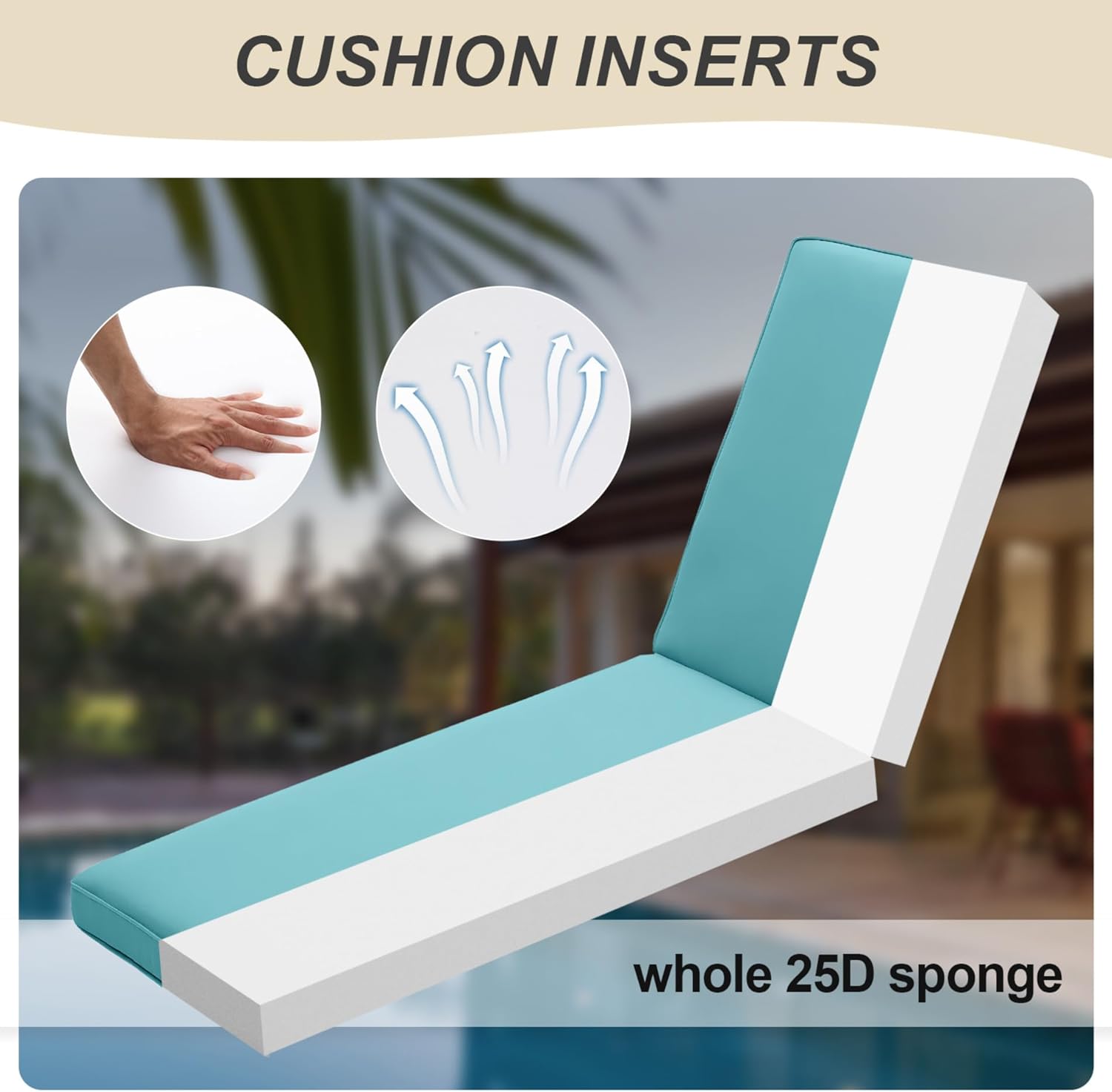 BPS 72x22 Inch Outdoor Chaise Lounge Cushions 2-Pack, Fade & Water Resistant Olefin Fabric Patio Chair Cushions, Removable Cover & Adjustable Straps for Sunbathing, Tanning Loungers & Recliners