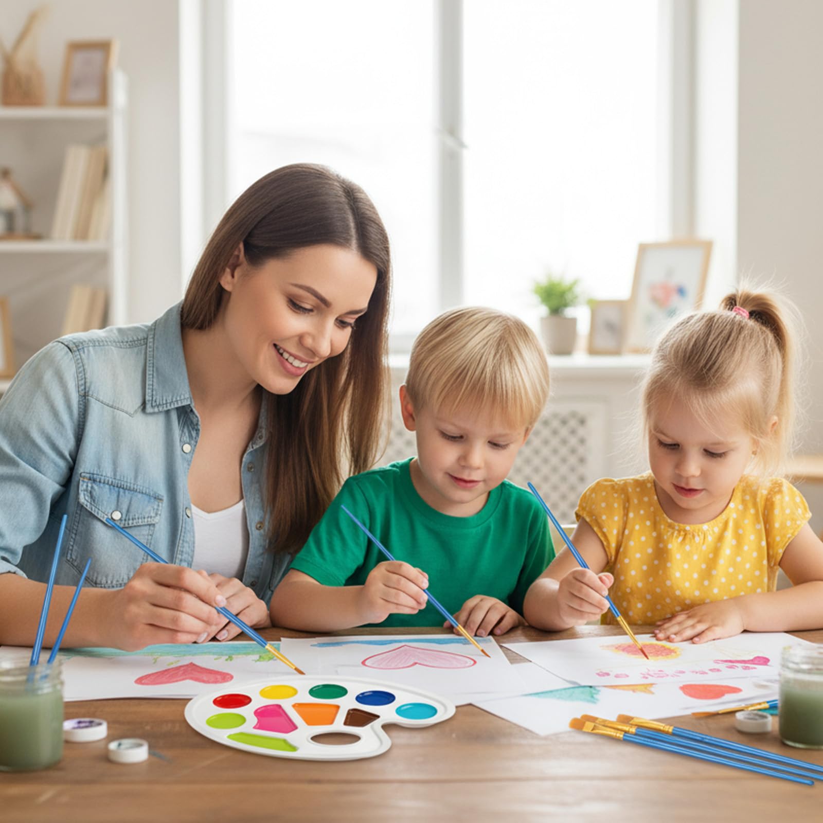 Lot de 220 palettes de pinceaux de peinture, 20 paquets de 200 pinceaux et 20 palettes, tête de pinceau en nylon, convient pour l'aquarelle à l'huile, etc., ensemble de peinture artistique parfait