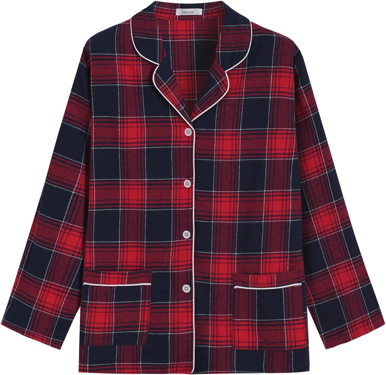 Latuza Women's Cotton Flannel Sleep Shirt Long Sleeve Button Down Pajama Top