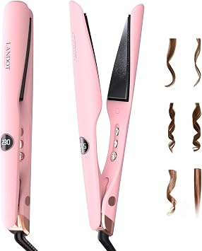 LANDOT 2 in 1 Hair Straightener Curler Twist Curling Flat Iron Dual Voltage