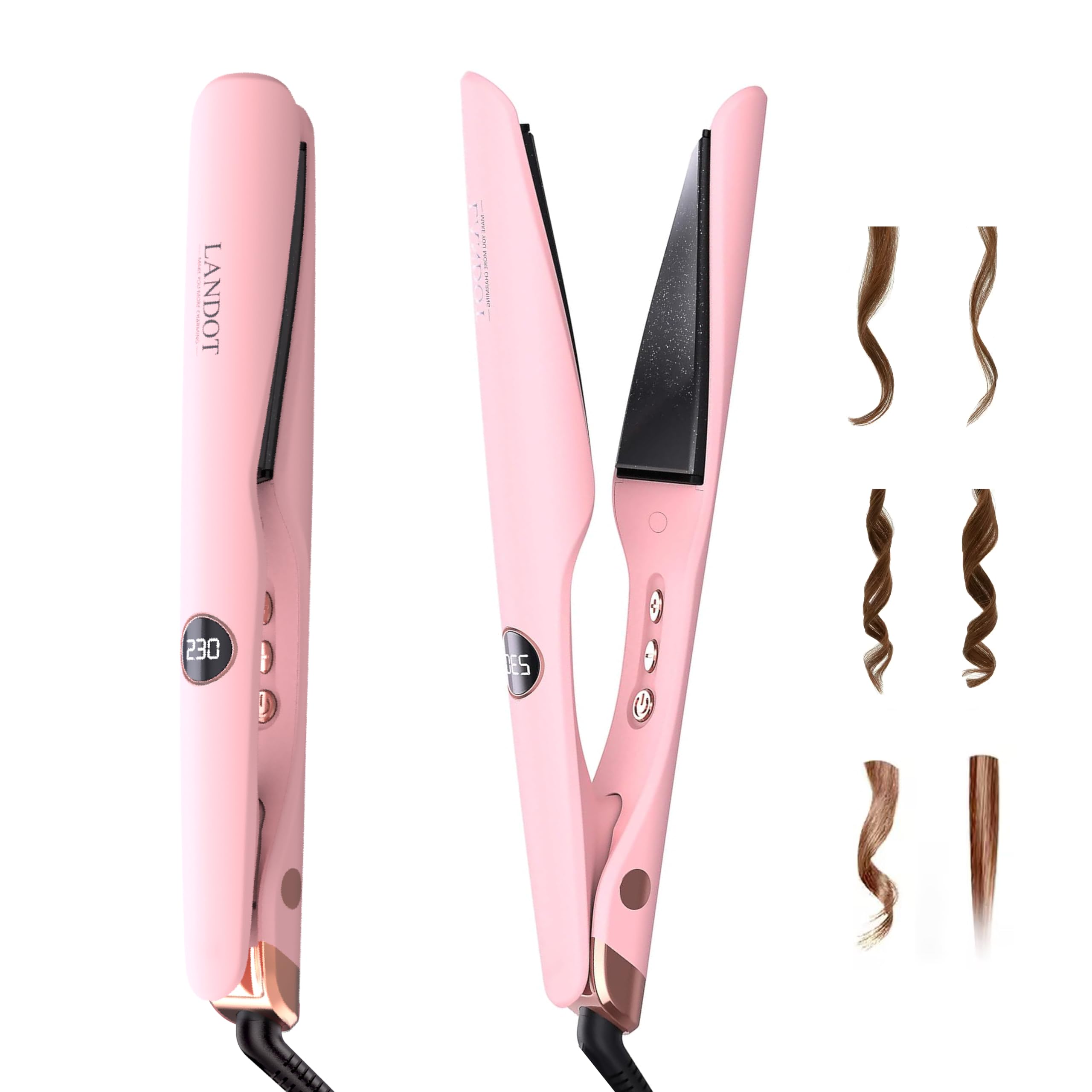 LANDOT 2 in 1 Hair Straightener Curler Twist Curling Flat Iron Dual Voltage