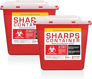 Sharps Container Large - Sharps Containers for Home Use and Labs - Portable Needle Disposal and Travel Size Biohazard Bin - 2 Gallon (Pack of 2)