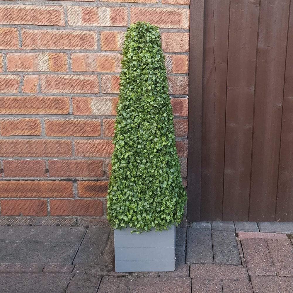 Artificial Boxwood Potted Topiary Pyramid Cone Tree With Wooden Effect Pot – Front Door Plants – Artificial Leaves & Topiaries, Topiary Trees, Artificial Plant