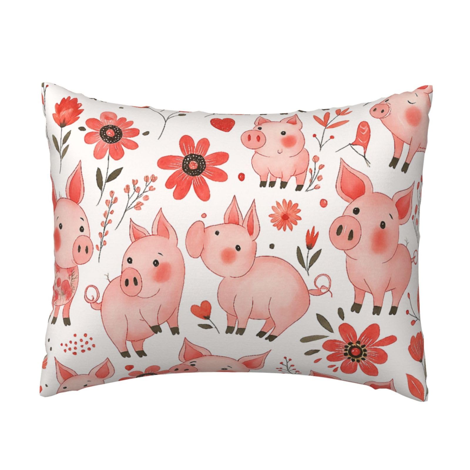 Cute Pig and Floral Pillowcase Soft Plush with Zipper Decorative Pillowcovers 16x20 in
