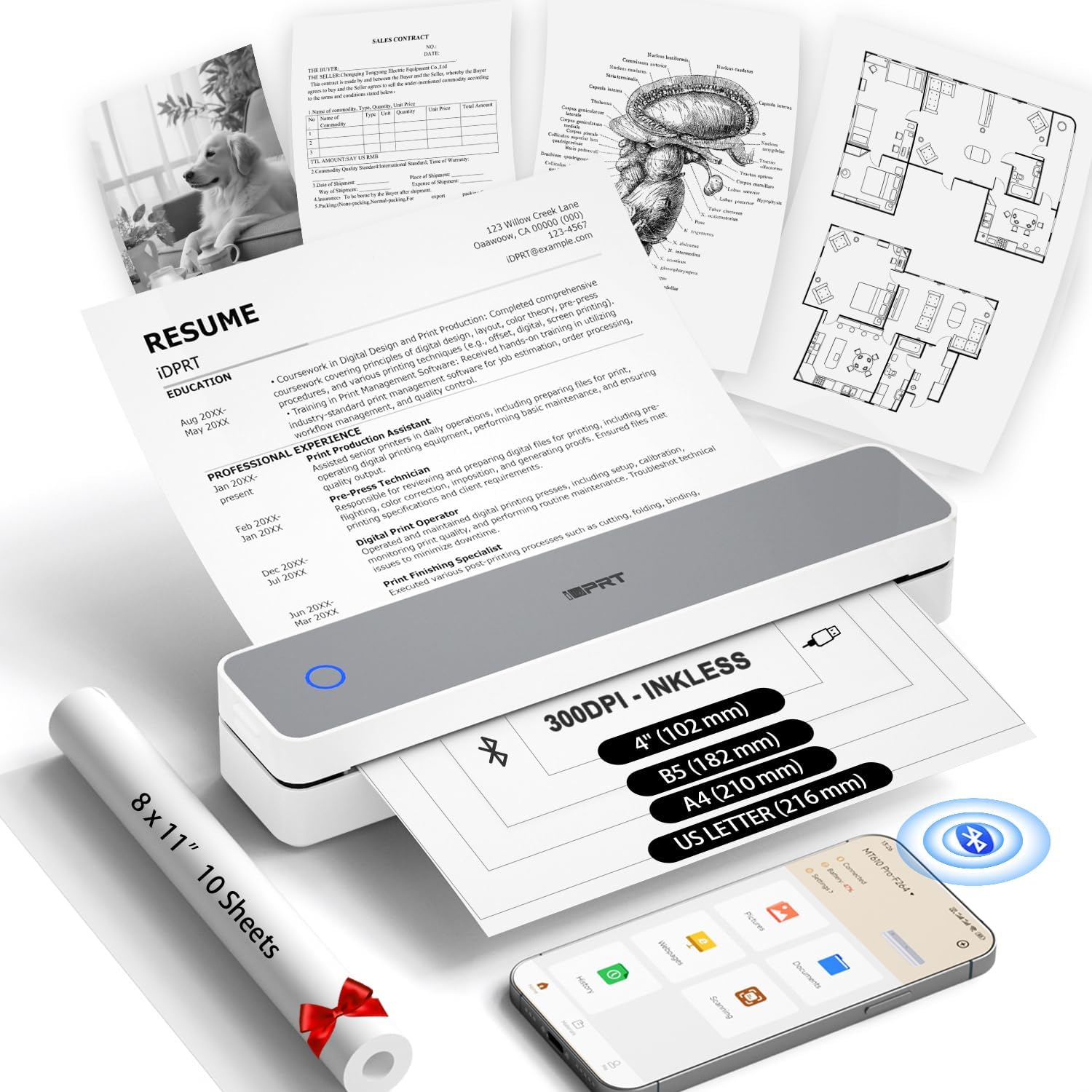 iDPRT Portable Printer Wireless Travel+Portable Carrying Case