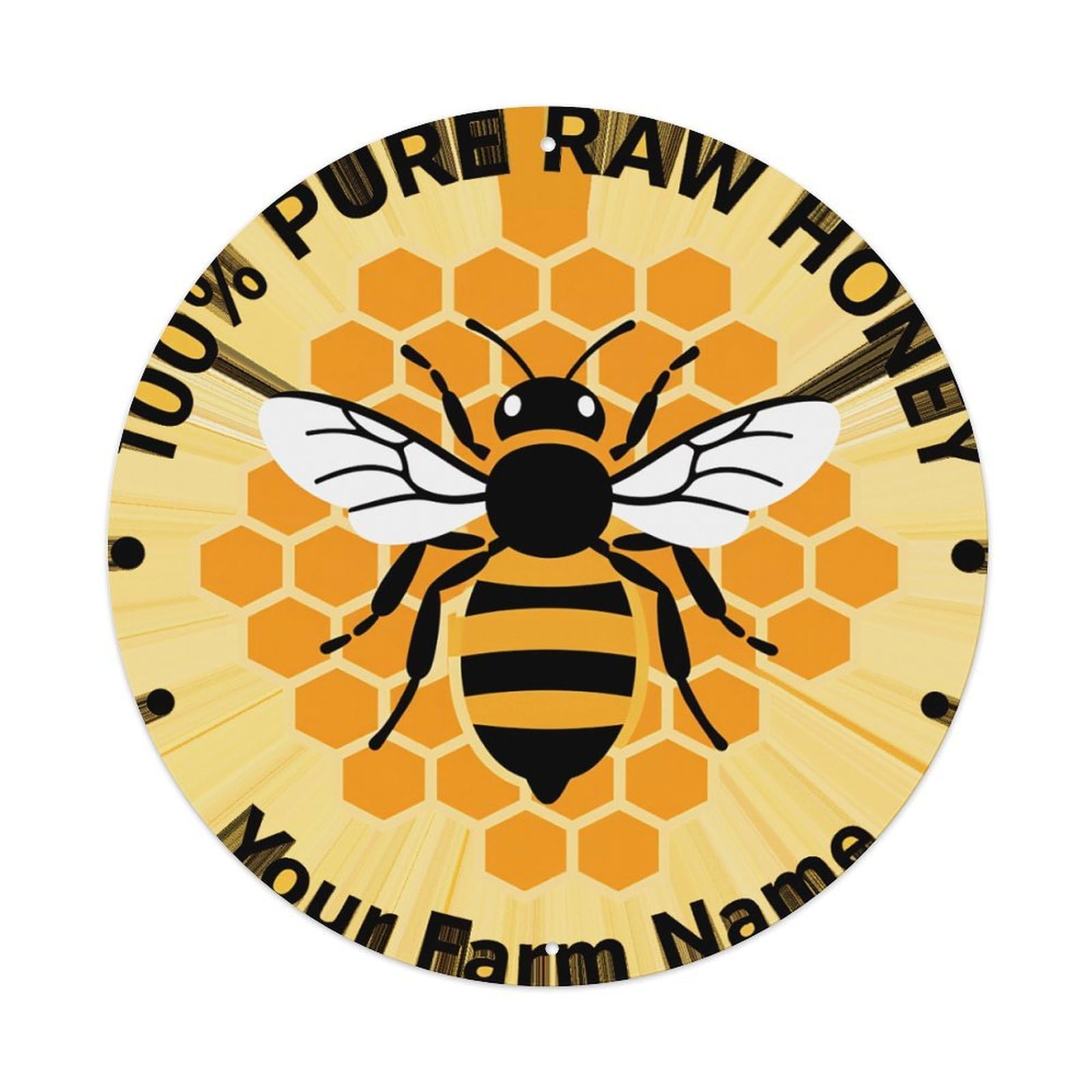 Bee Honeycomb Pattern Design Label Round Tin Sign Retro Metal Sign for Cafe Bar Pub Home Game Room Gym Club Wall Decoration Vintage Metal Poster 8x8 Inch