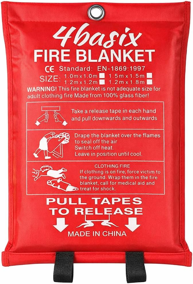Fire Blanket 1.2M X 1.8M Fiberglass Flame Retardant Safety Blanket, Emergency Fire Suppression Sheet for Kitchen, Home, Office And Outdoor Use