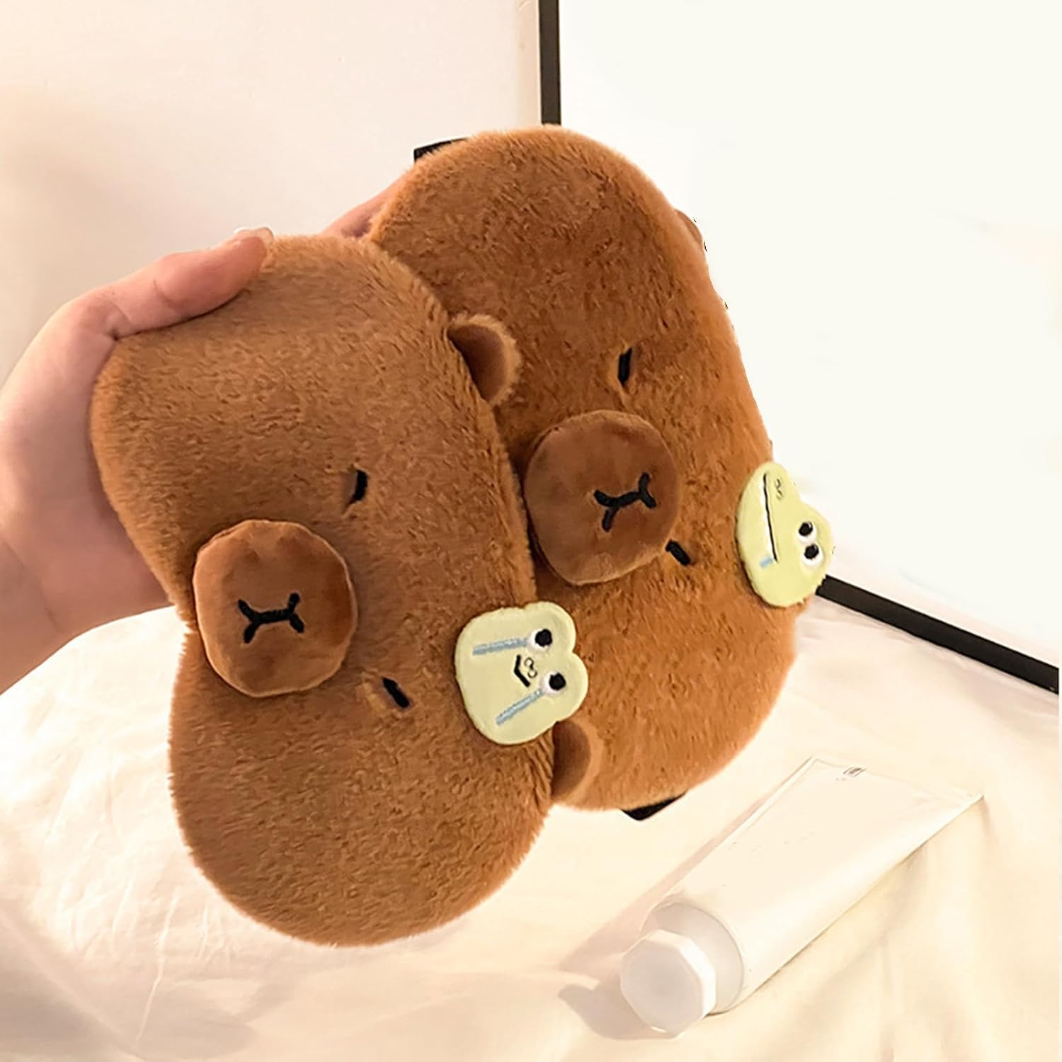 Cartoon Capybara Plush Eye Adjustable Blindfold Eye Covers for Sleep and Relaxation Light Blocking Comfort
