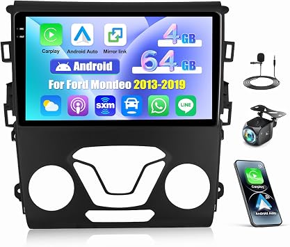 [4G+64G] for Ford Fusion Mondeo 2013 2014 2015 2016 2017 2018 2019 Android 15 Car Radio Wireless Carplay Android Auto 9 Inch Touch Screen Bluetooth FM RDS/WiFi/GPS Navigation/SWC+AHD Backup Camera