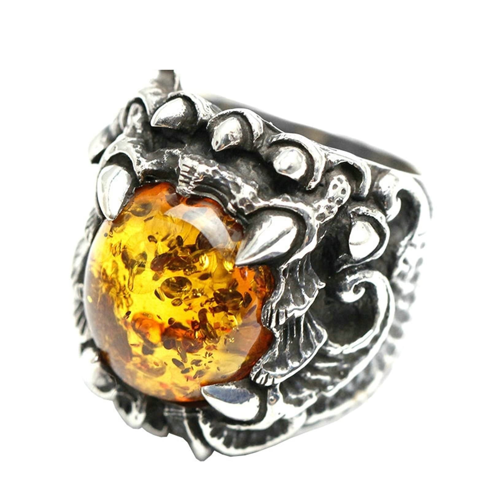 Anillo de plata de ley para hombre, anillo de promesa punk dragón garra con piedra metal anillo de boda tamaño 7.5-11, Q 1/2, Sin piedras preciosas