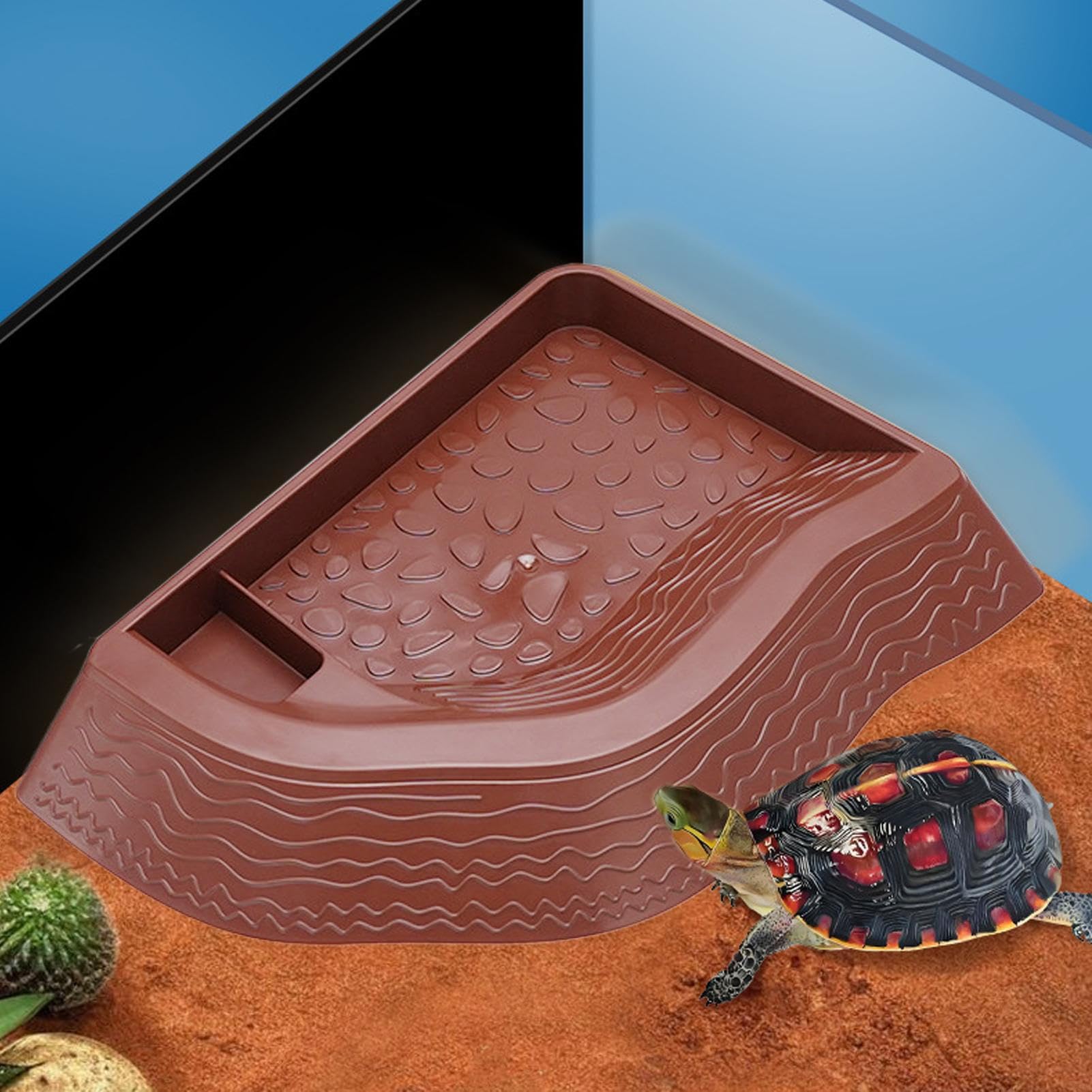 Bol Eau Pour Tortue Et Reptiles - Avec Rampe Et Fond Antidérapant - Pour Bain, Hydratation, Nourriture - Facile à Nettoyer - 5