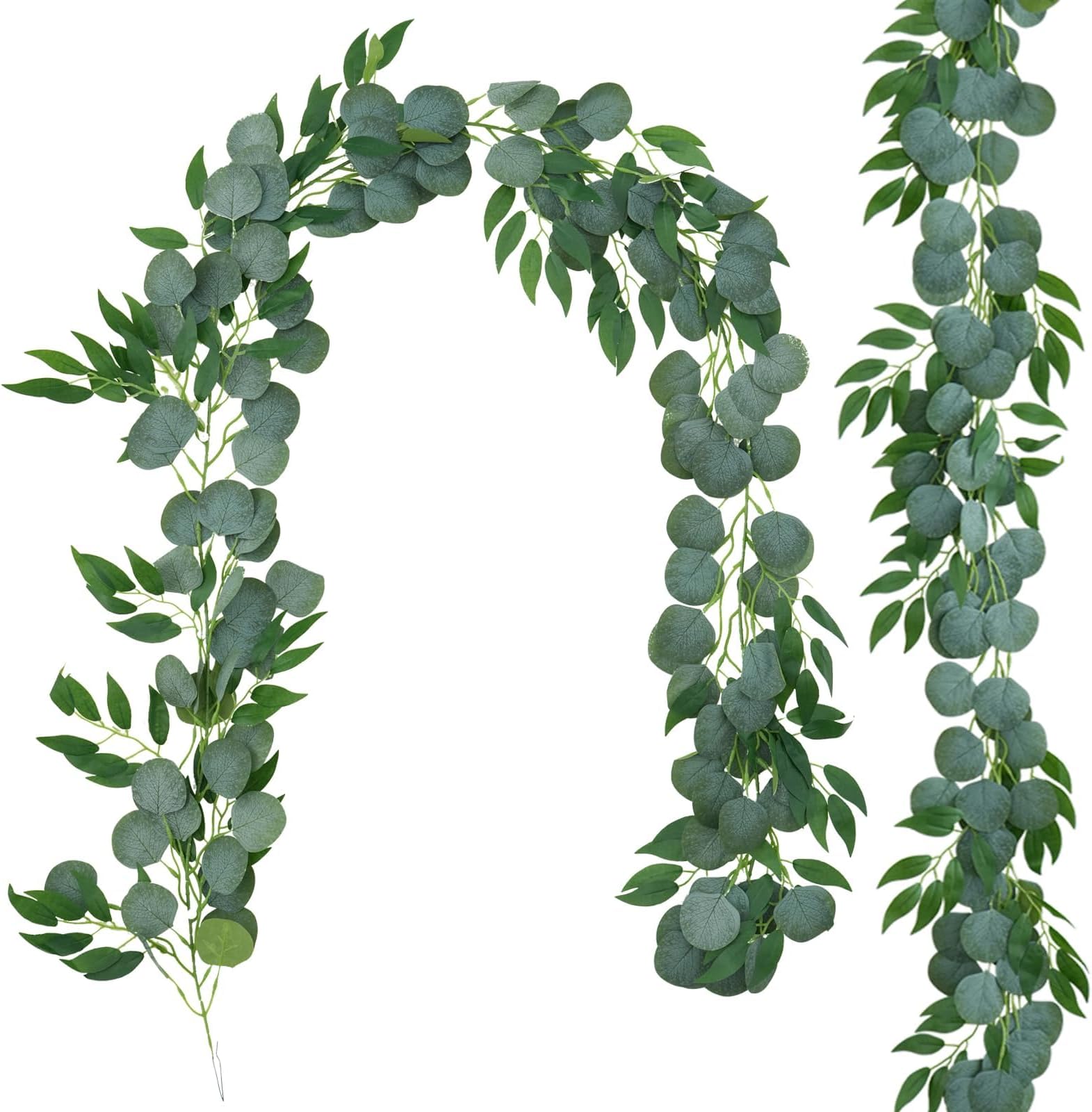 GREENTIME 2Pack 6.5Ft Artificial Eucalyptus Garland with Willow Leaves
