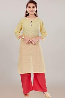 Aarika Girls Casual Wear Yellow Colour Embroidery Cotton Kurti